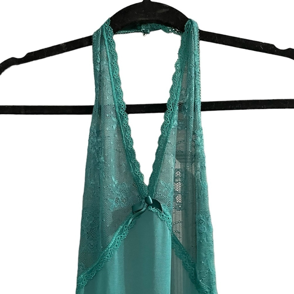 Vintage Halter Lace Long Semi-Sheer Long Nightgown Green XS - Picture 5 of 9